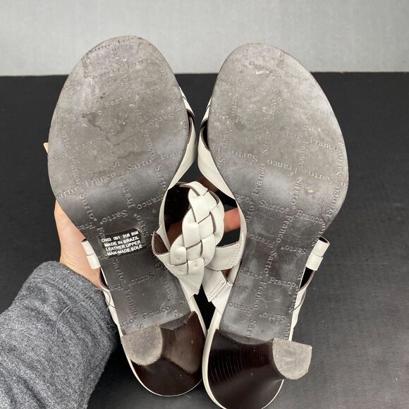 Franco Sarto White Ivory Leather High Heel Slip On Sandals Braided Upper 8.5 M - Picture 14 of 14